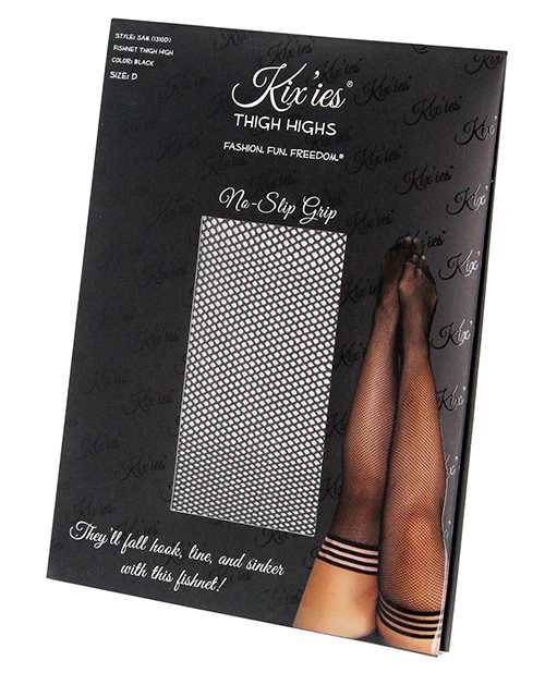 Kixies Sam Fishnet Thigh High - Size D/XLarge - Black