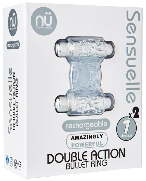Nu Sensuelle Double Action Bullet Ring Rechargeable Vibrating Cock Ring - Clear