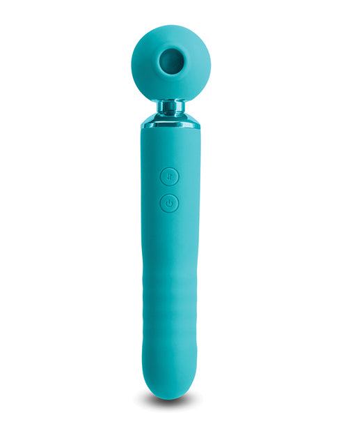 Revel Fae Rechargeable Silicone Vibrator with Clitoral Stimulator - Teal