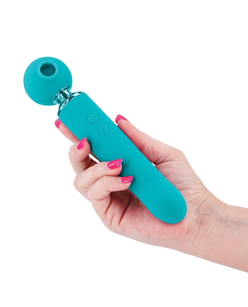 Revel Fae Rechargeable Silicone Vibrator with Clitoral Stimulator - Teal
