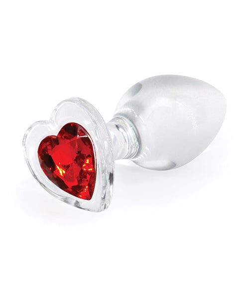 Crystal Desires Red Heart Glass Anal Plugs - Medium