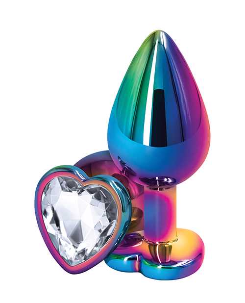 Rear Assets Multicolor Heart Anal Plug - Medium - Clear