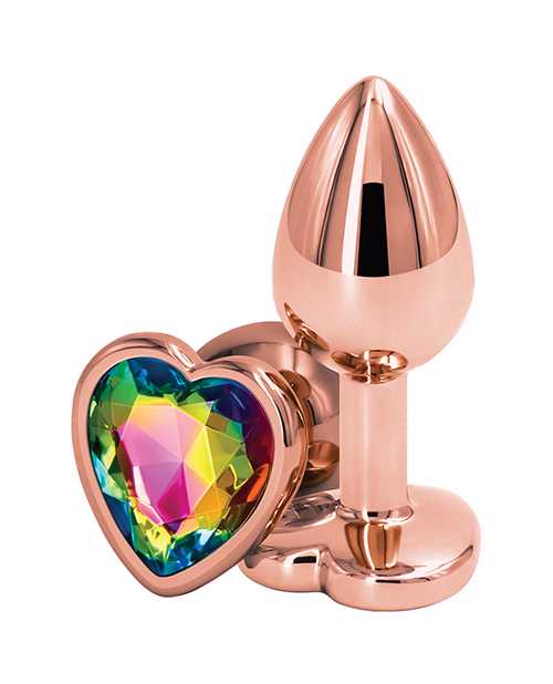 Rear Assets Rose Gold Heart Anal Plug - Small - Rainbow