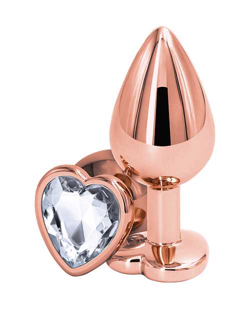 Rear Assets Rose Gold Heart Anal Plug - Medium - Clear