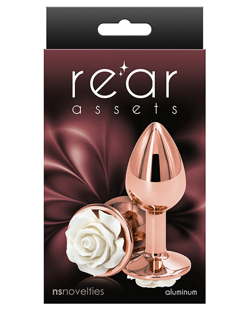 Rear Assets Rose Aluminum Anal Plug - Small - White/Rose Gold