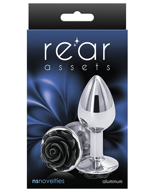 Rear Assets Rose Aluminum Anal Plug - Small - Black/Silver