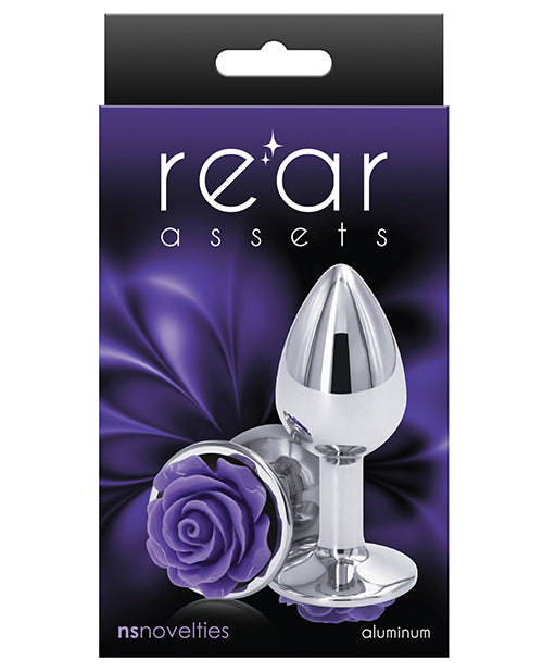 Rear Assets Rose Aluminum Anal Plug - Small - Purple/Silver