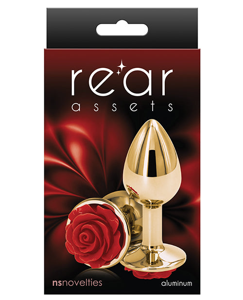 Rear Assets Rose Aluminum Anal Plug - Small - Red/Gold
