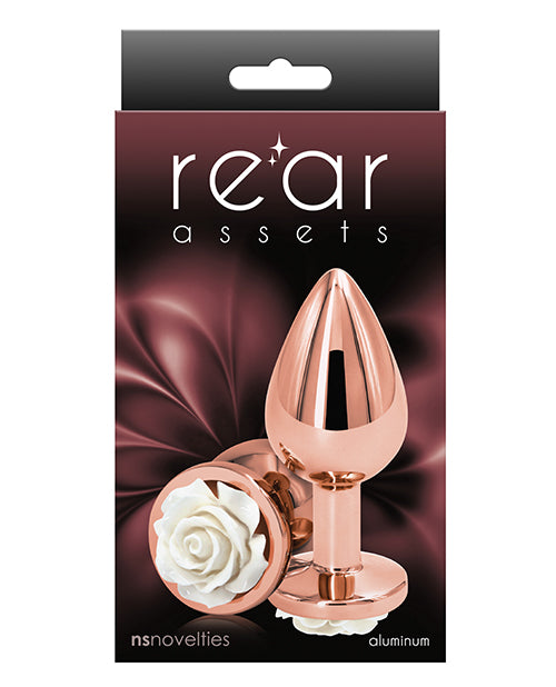Rear Assets Rose Aluminum Anal Plug - Medium - White/Rose Gold