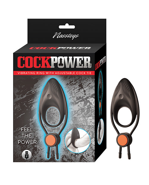 Cock Power Vibrating Ring w/Adjustable Cock Tie - Black