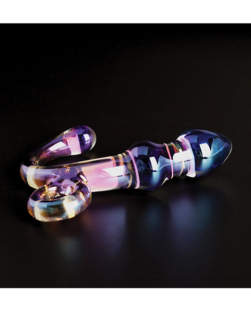 Crsital Orchard Pulse Glass Dildo w/Removable Bullet Vibe - Purple