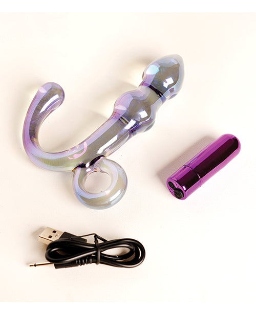 Crsital Orchard Pulse Glass Dildo w/Removable Bullet Vibe - Purple