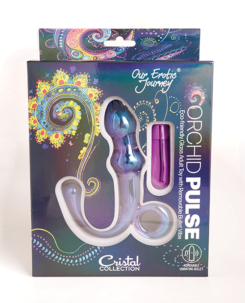 Crsital Orchard Pulse Glass Dildo w/Removable Bullet Vibe - Purple
