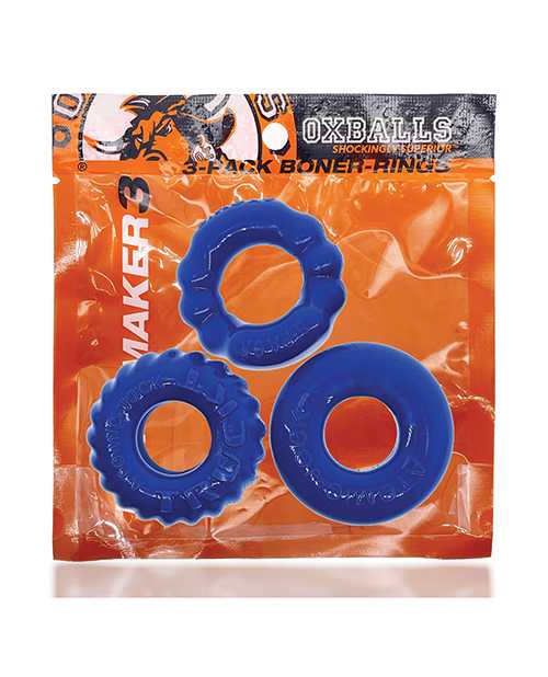 Oxballs Bonemaker Cock Ring Kit (3 pack) - Pool Blue