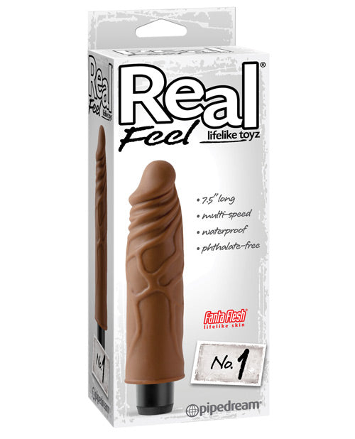 Real Feel No. 1 Long 7.5" Vibe Waterproof - Mutli-speed Brown