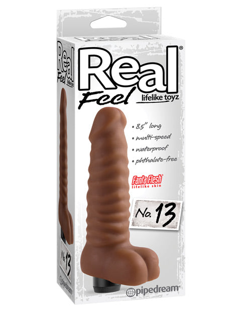 Real Feel No. 13 Long 8.5" Vibe Waterproof - Mutli-speed Brown