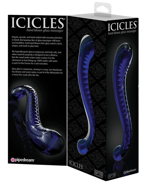 Icicles No 70 Textured G-Spot Glass Probe - Blue