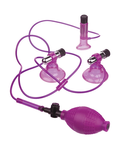 Fetish Fantasy Series Clit and Nipple Vibrating Triple Suckers - Purple