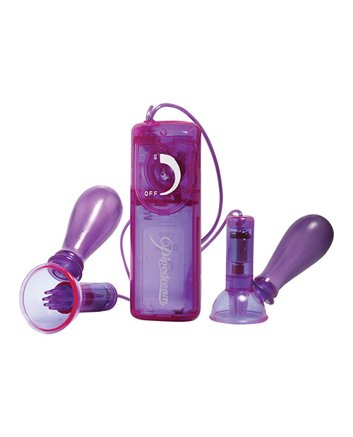 Fetish Fantasy Series Vibrating Nipple Pumps with Wired Remote Control - Purple