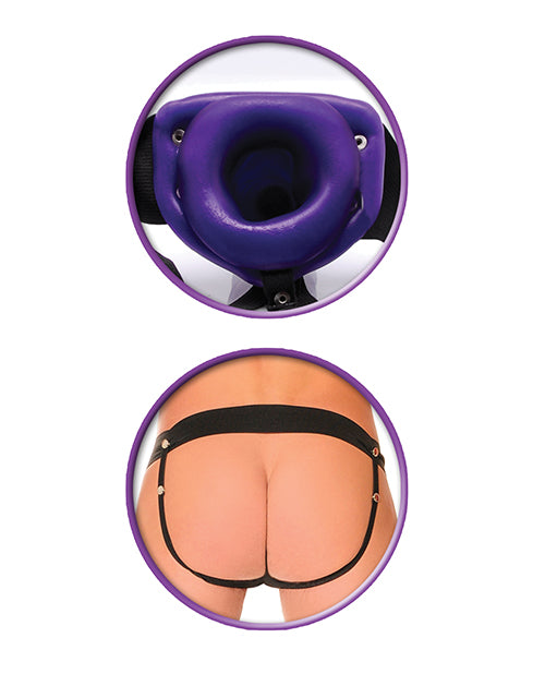 Fetish Fantasy Series For Him Or Her Vibrating Hollow Strap-On Dildo and Adjustable Harness with Wired Remote Control 6in - Purple