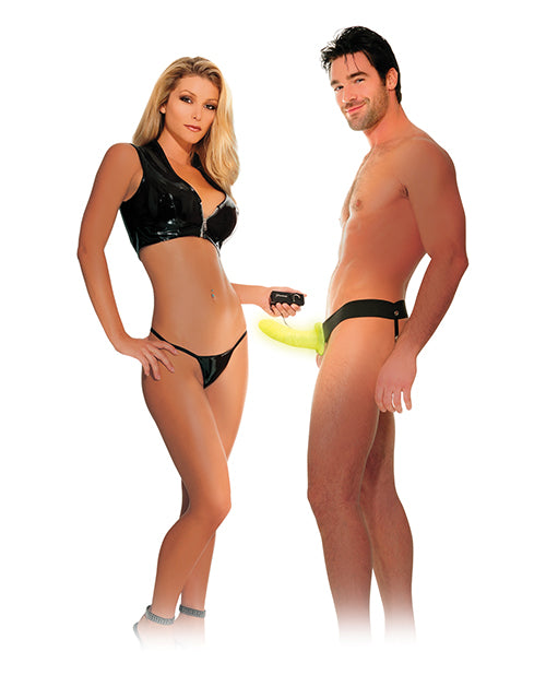 Fetish Fantasy Series For Him Or Her Vibrating Hollow Strap-On Dildo and Adjustable Harness with Wired Remote Control 6in - Glow-In-The-Dark