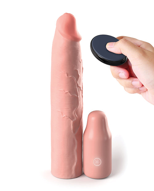 Fantasy X-Tensions Elite Silicone Vibrating 9in Sleeve with 3in Plug and Remote Control - Vanilla
