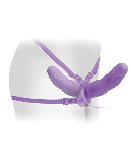 Fetish Fantasy Elite Vibrating Double Delight Strap On Silicone with Wired Remote Control 10in - Purple