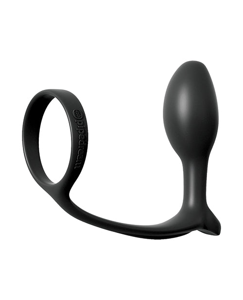 Anal Fantasy Collection Ass-Gasm Beginners Silicone Cock Ring with Butt Plug - Black