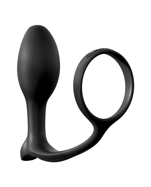 Anal Fantasy Collection Ass-Gasm Beginners Silicone Cock Ring with Butt Plug - Black