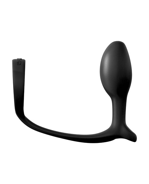 Anal Fantasy Collection Ass-Gasm Beginners Silicone Cock Ring with Butt Plug - Black