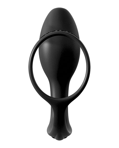 Anal Fantasy Collection Ass-Gasm Beginners Silicone Cock Ring with Butt Plug - Black