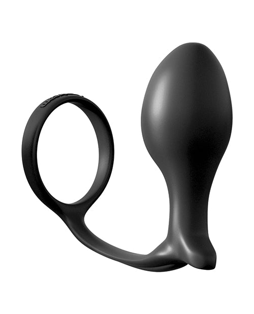 Anal Fantasy Collection Ass-Gasm Beginners Silicone Cock Ring with Butt Plug - Black