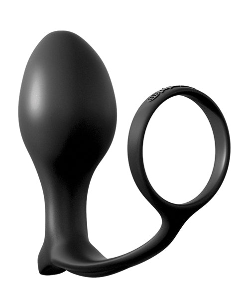 Anal Fantasy Collection Ass-Gasm Beginners Silicone Cock Ring with Butt Plug - Black