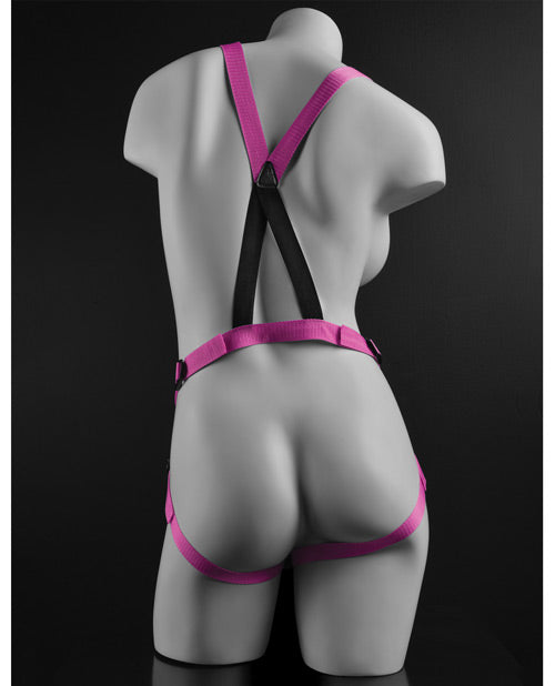 Dillio Strap-On Suspender Harness Set with Silicone Dildo 7in - Pink