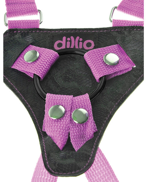 Dillio Strap-On Suspender Harness Set with Silicone Dildo 7in - Pink