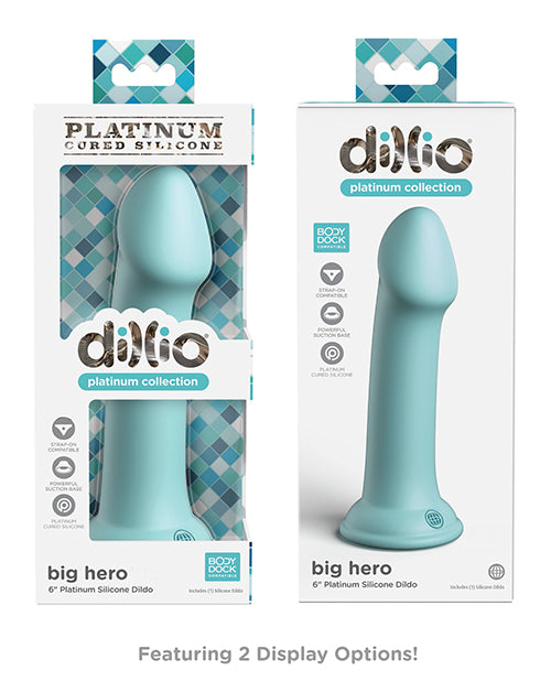 Dillio Platinum Big Hero Silicone Dildo 6in - Teal