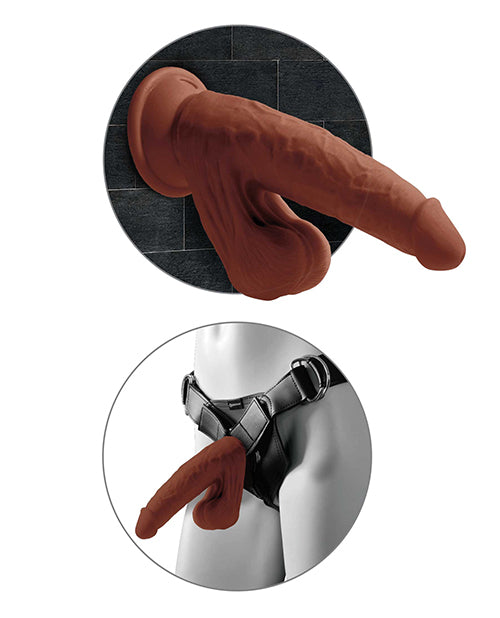 King Cock Plus Triple Density Dildo with Swinging Balls 8in - Chocolate