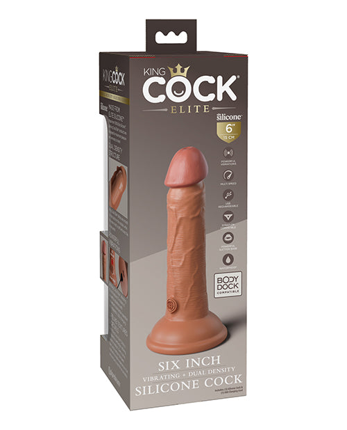 King Cock Elite Dual Density Vibrating Rechargeable Silicone Dildo 6in - Caramel