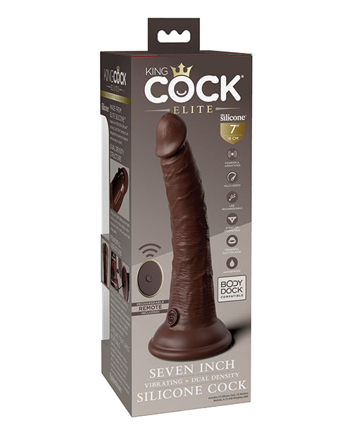 King Cock Elite Dual Density Vibrating Rechargeable Silicone Dildo with Remote Control 7in - Chocolate