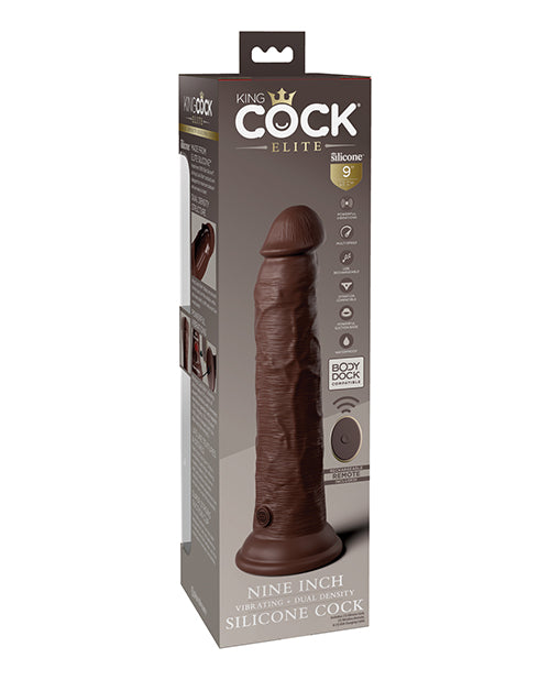 King Cock Elite Dual Density Vibrating Rechargeable Silicone Dildo with Remote Control 9in - Chocolate