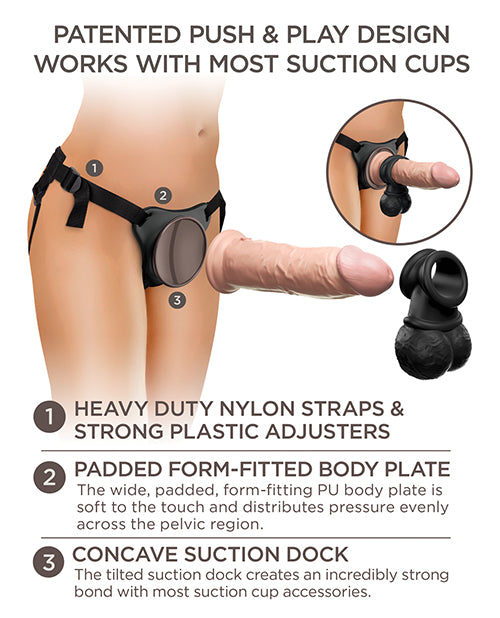 King Cock Deluxe Silicone Body Dock Strap-on Kit With Swinging Crown Jewels and Dildo 8in - Vanilla/Black