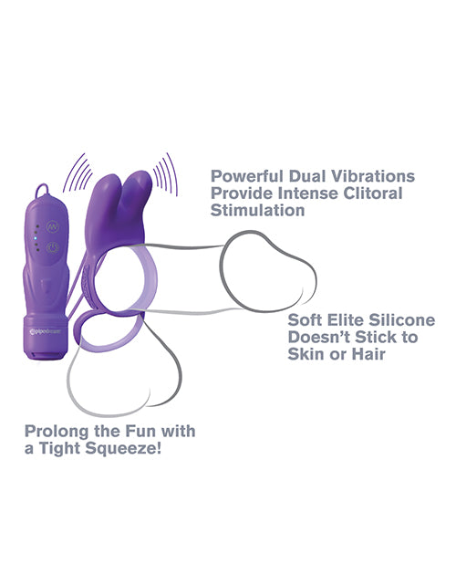 Fantasy C-Ringz Twin Teazer Rabbit Silicone Cock Ring with Wired Remote Control - Purple