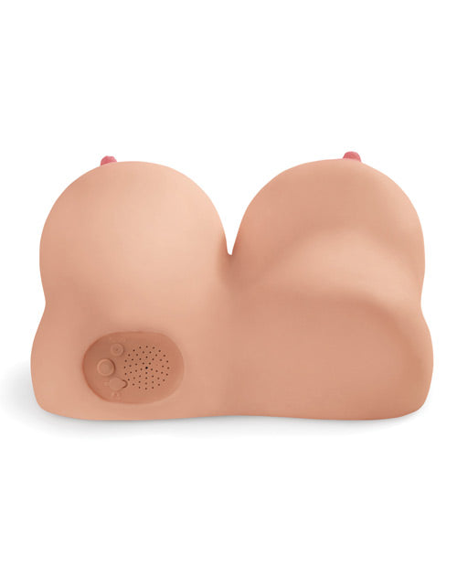 Pipedream Extreme Toyz Rechargeable Dirty Talk Interactive Titty Fuck-Her Vibrating Masturbator - Boobs and Pussy - Vanilla