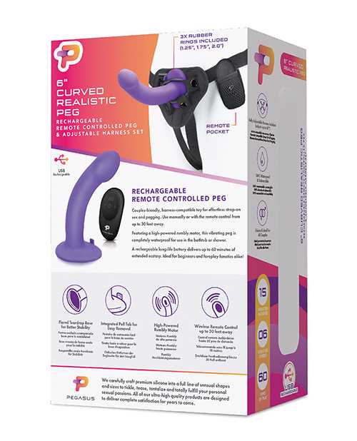 Pegasus Curved Realistic Peg Silicone Rechargeable Dildo with Remote Control 6in - Purple