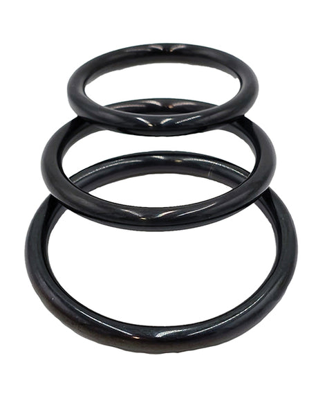 Rouge Black Stainless Steel 3 Piece Cock Ring Set - Black