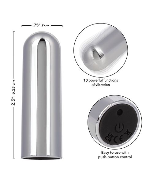 Turbo Buzz 10 Function Rechargeable Bullet - Silver - Bulk