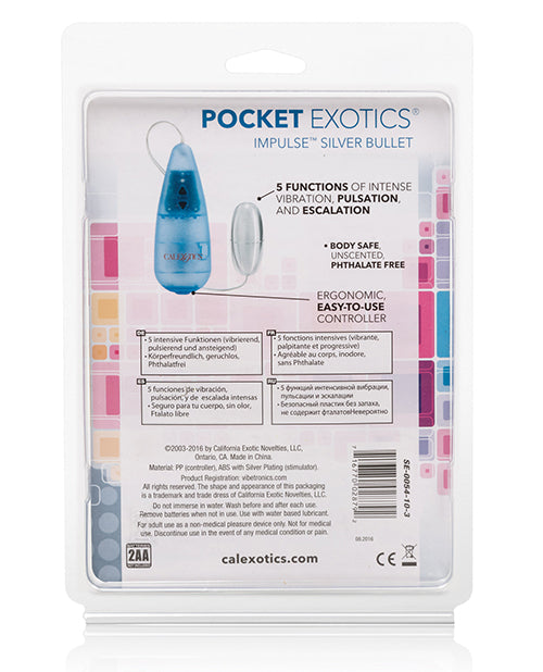 Pocket Exotics Impulse Silver Bullet with Wired Remote Control - Silver