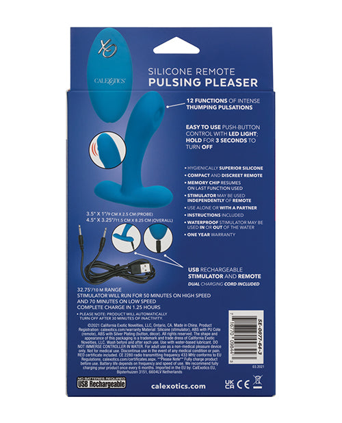 Silicone Pulsing Pleaser Rechargeable Vibrator with Remote Control - Blue