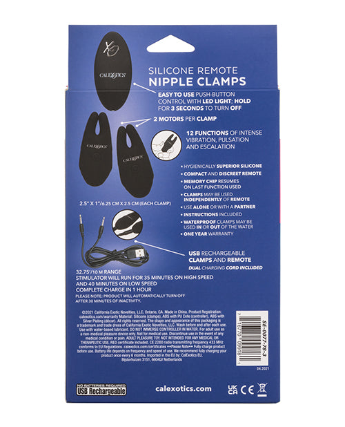 Silicone Rechargeable Nipple Clamps with Remote Control - Black