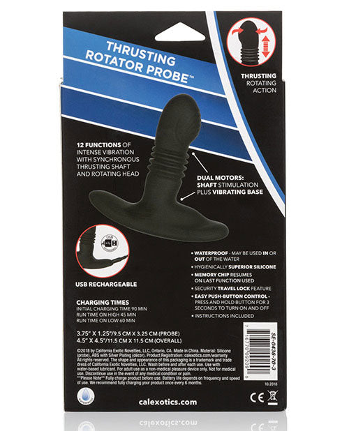 Eclipse Thrusting Rotator Probe Silicone Rechargeable Vibrating Butt Plug with Remote Control - Black